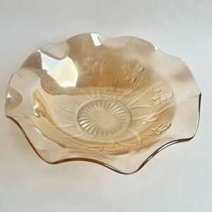 Vintage Jeanette Iris Herringbone Iridescent Flora Gold Ruffled Rim Salad Bowl